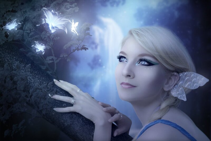 Woman with Fairy Wings — Blue, Fantasy, Night