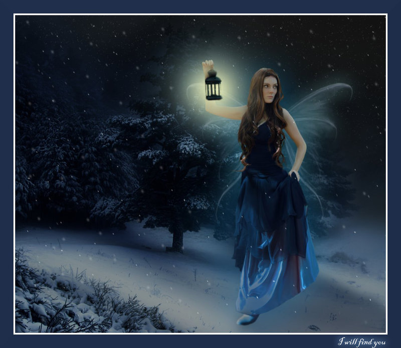 Woman with Fairy Wings — Blue, Mysterious, Night