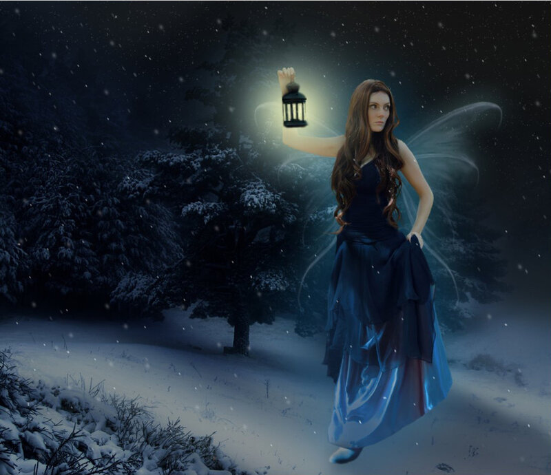 Woman with Fairy Wings — Blue, Mystical, Night