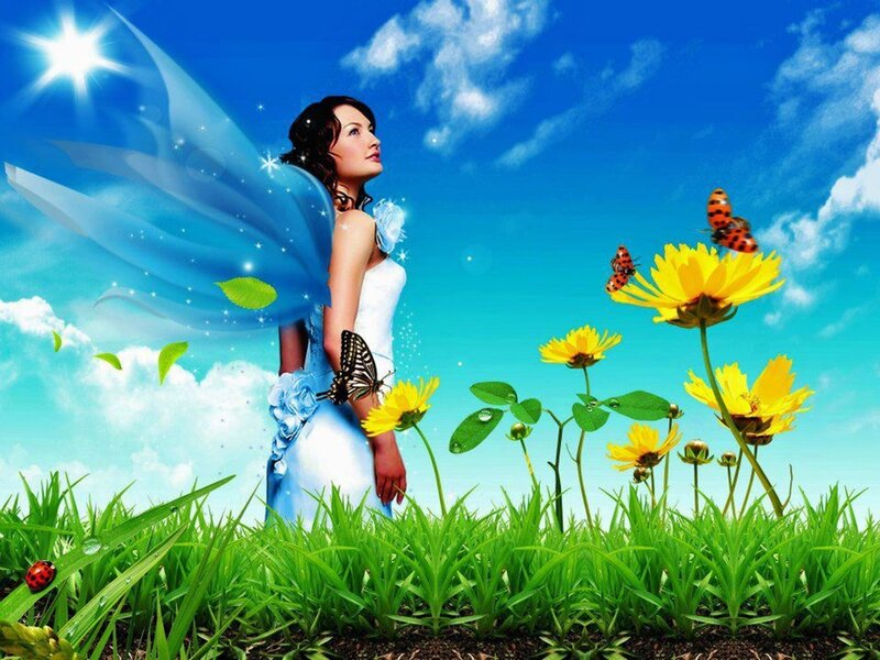 Woman with Fairy Wings — Blue, Serene, Afternoon, Digital Art