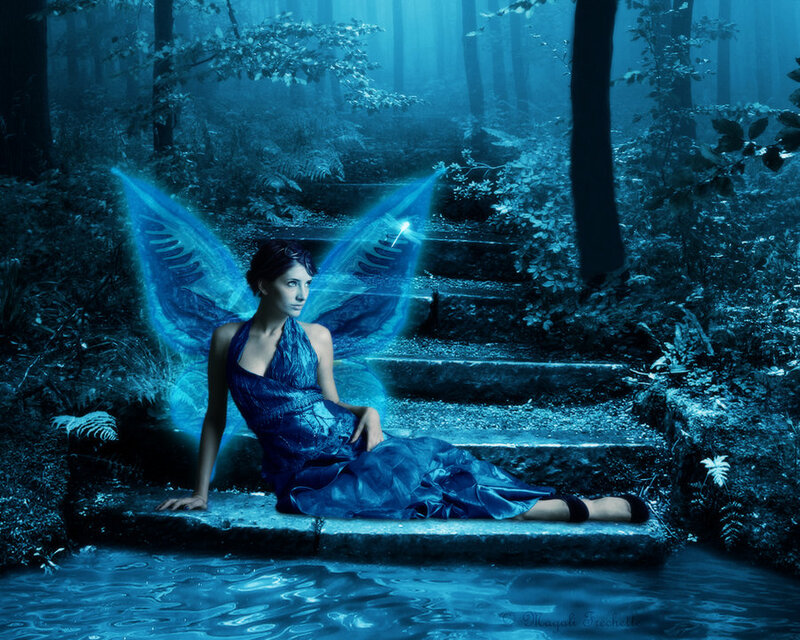Woman with Fairy Wings — Blue, Serene, Night