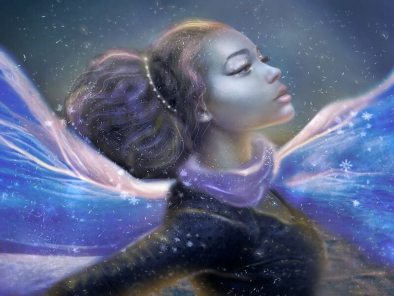 Woman with Fairy Wings — Blue, Serene, Winter