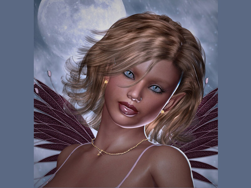 Woman with Fairy Wings — Brown, Serene, Night
