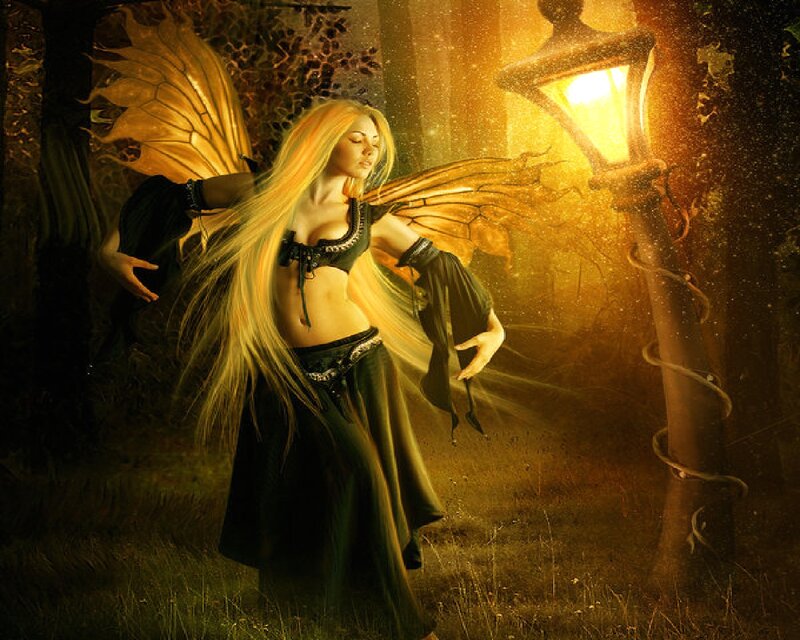 Woman with Fairy Wings — Gold, Dramatic, Night