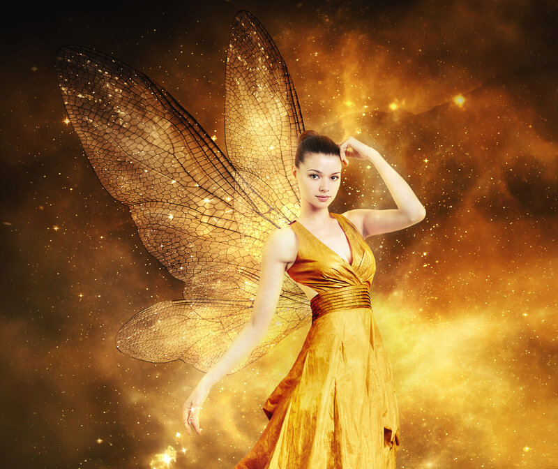 Woman with Fairy Wings — Gold, Dramatic