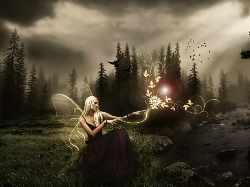Woman with Fairy Wings — Green, Dramatic, Night