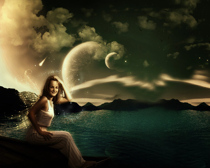 Woman with Fairy Wings — Green, Dreamy