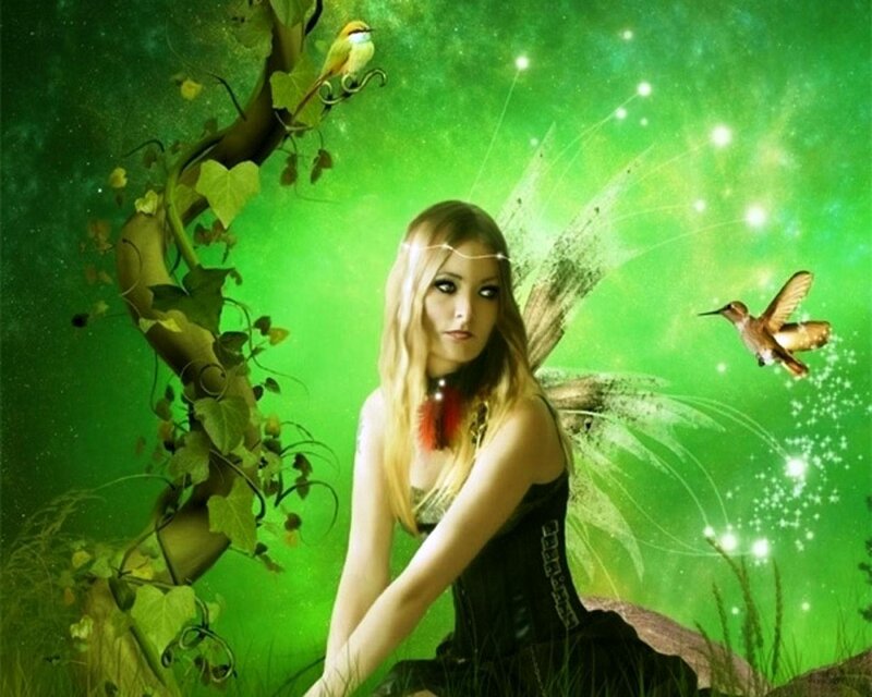 Woman with Fairy Wings — Green, Fantasy