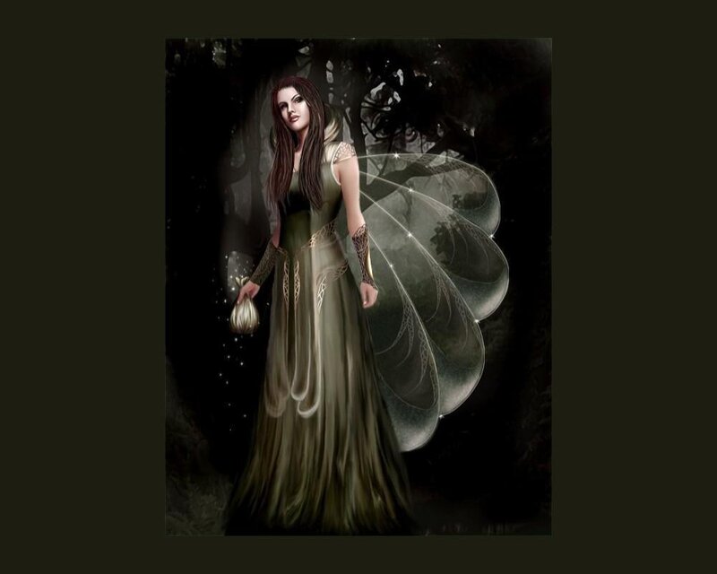 Woman with Fairy Wings — Green, Mysterious