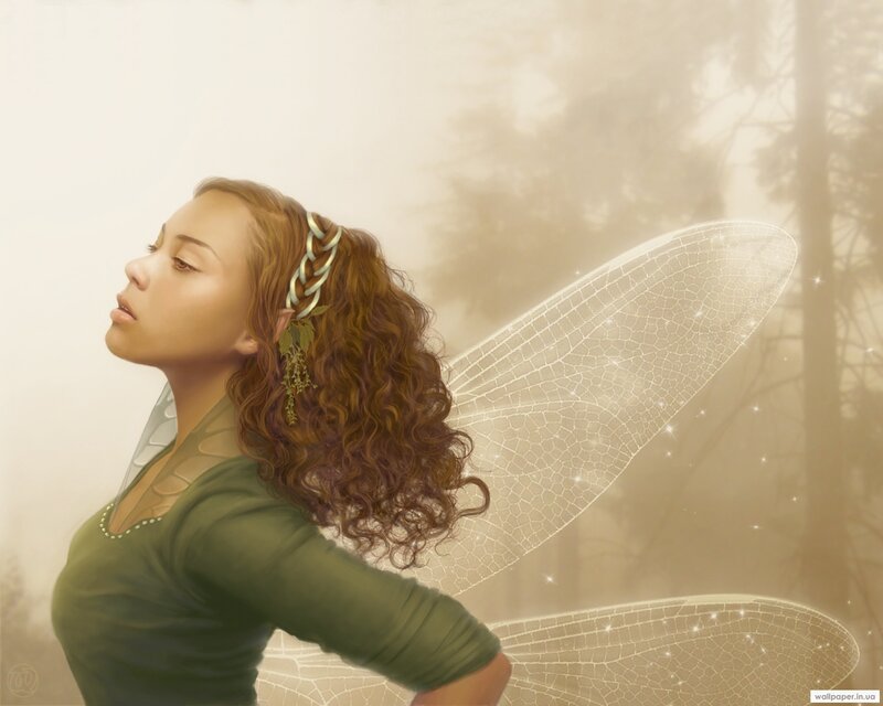 Woman with Fairy Wings — Green, Serene, Morning