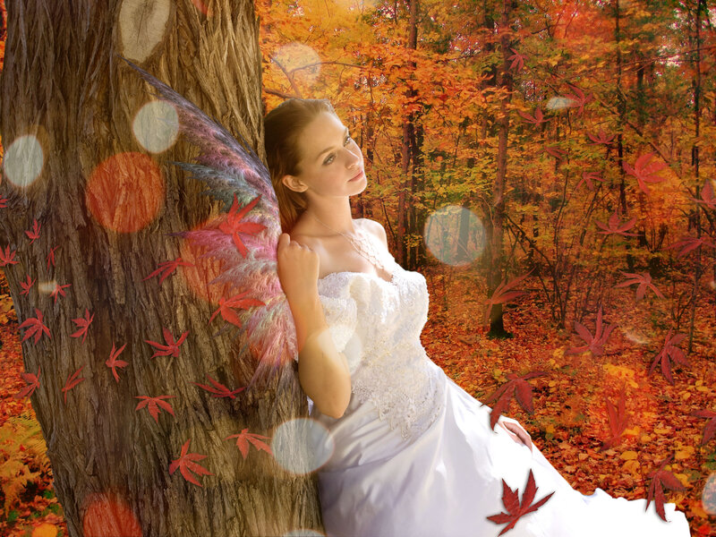 Woman with Fairy Wings — Orange, Serene, Autumn