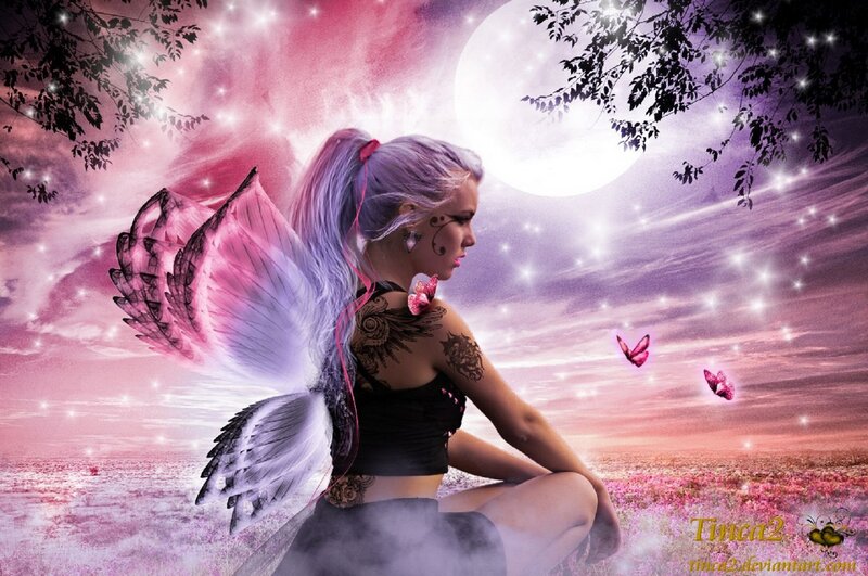 Woman with Fairy Wings — Pink, Dreamy, Night