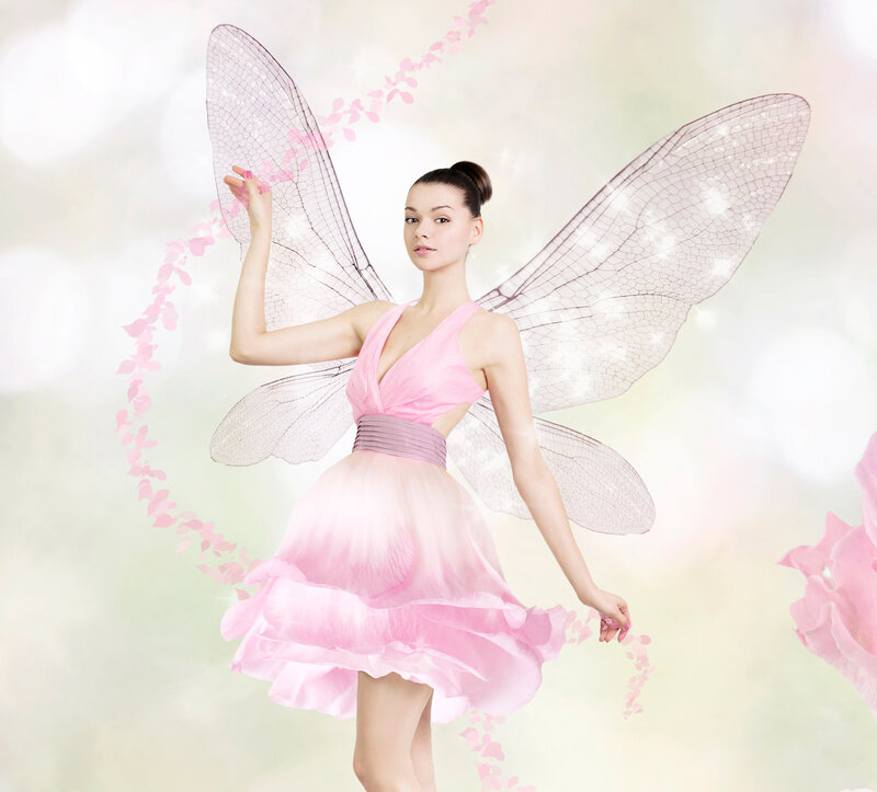 Woman with Fairy Wings — Pink, Serene, Digital Art
