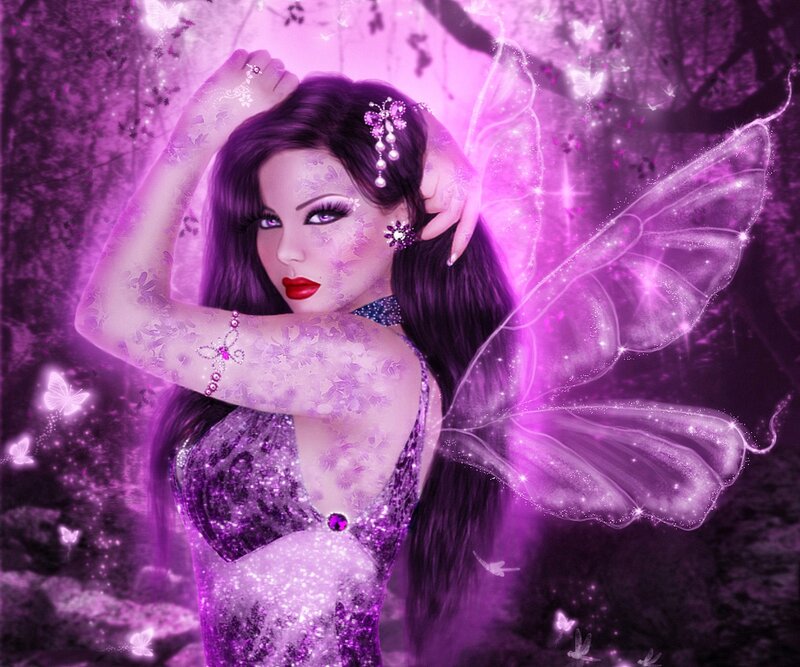 Woman with Fairy Wings — Purple, Magical, Night
