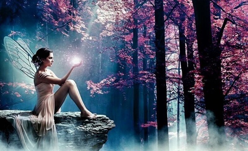 Woman with Fairy Wings — Purple, Serene, Night
