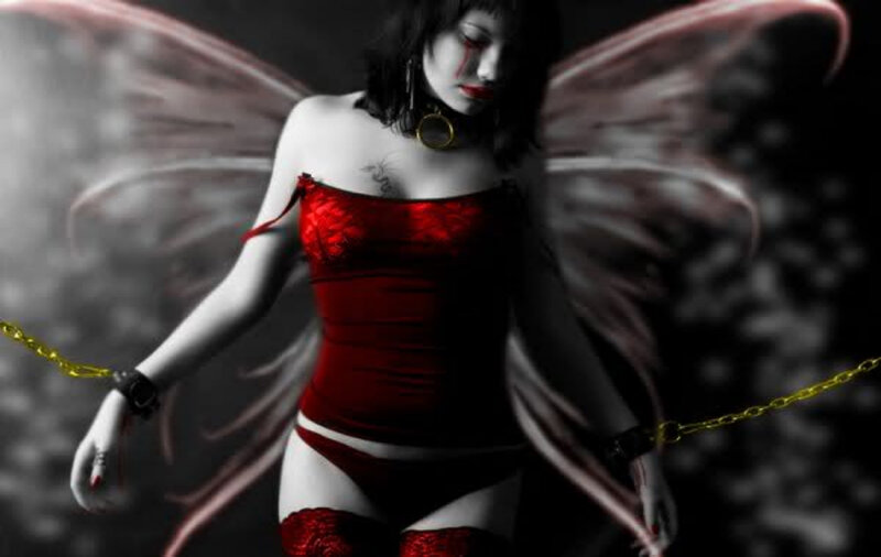 Woman with Fairy Wings — Red, Dramatic, Digital Art