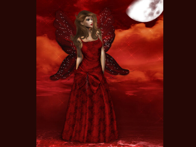 Woman with Fairy Wings — Red, Dramatic, Night