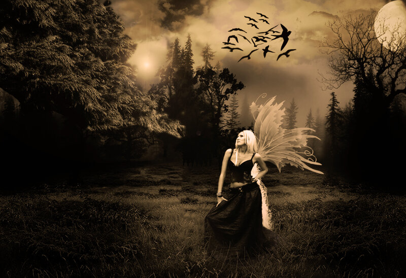 Woman with Fairy Wings — Sepia, Dramatic
