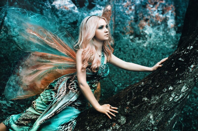 Woman with Fairy Wings — Teal, Dramatic