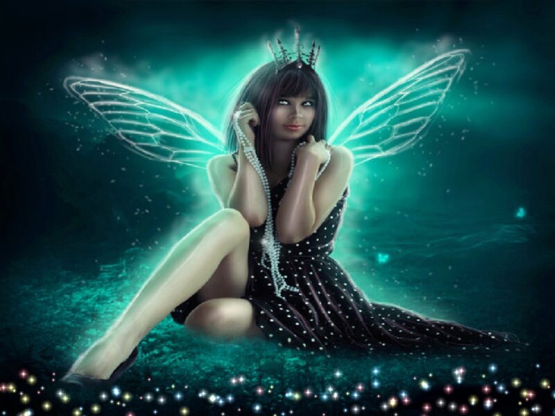 Woman with Fairy Wings — Teal