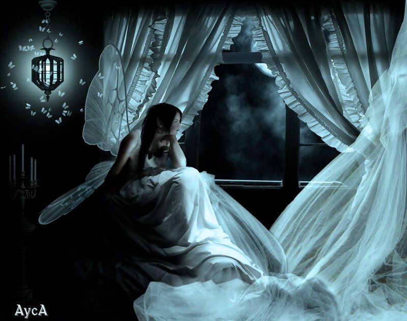 Woman with Fairy Wings — White, Dramatic, Night