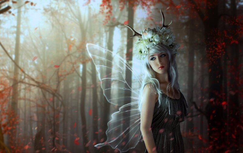 Woman with Fairy Wings — White, Ethereal, Autumn