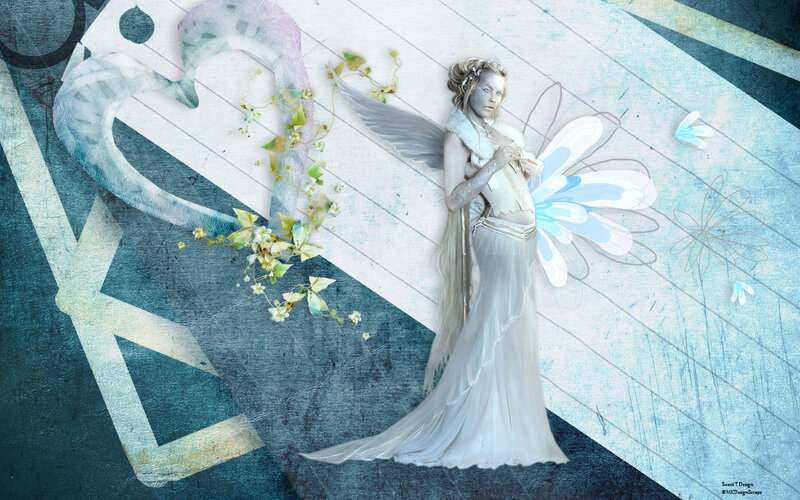 Woman with Fairy Wings — White, Ethereal, Digital Art