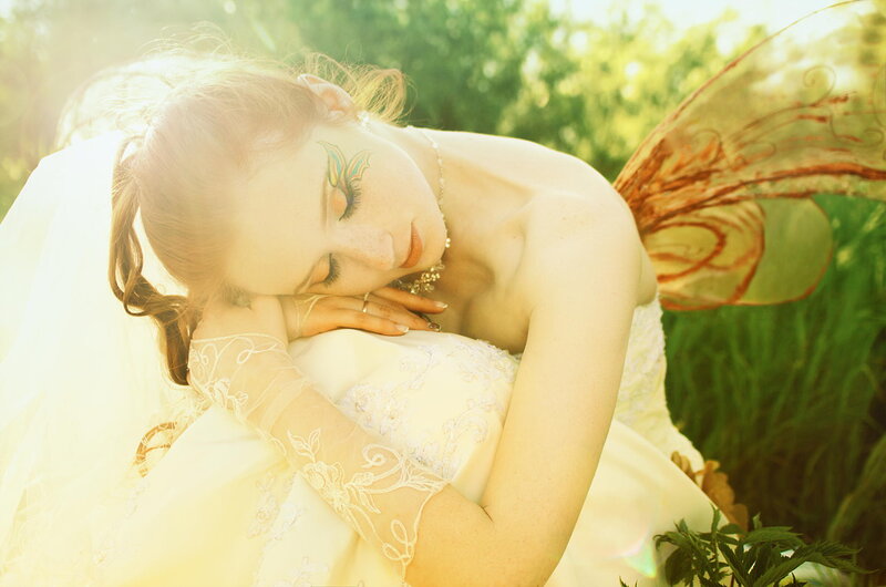 Woman with Fairy Wings — White, Serene, Afternoon