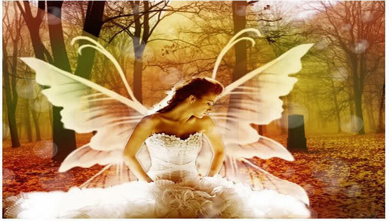 Woman with Fairy Wings — White, Serene, Autumn