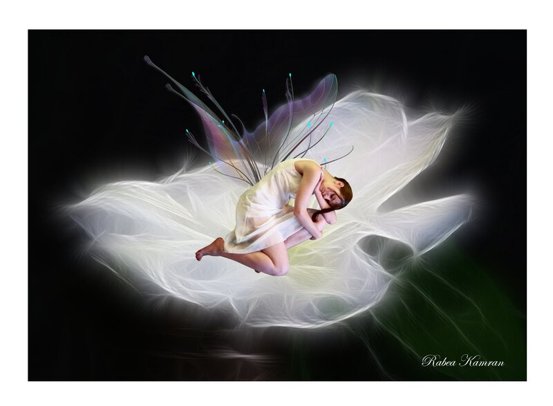 Woman with Fairy Wings — White, Serene, Digital Art