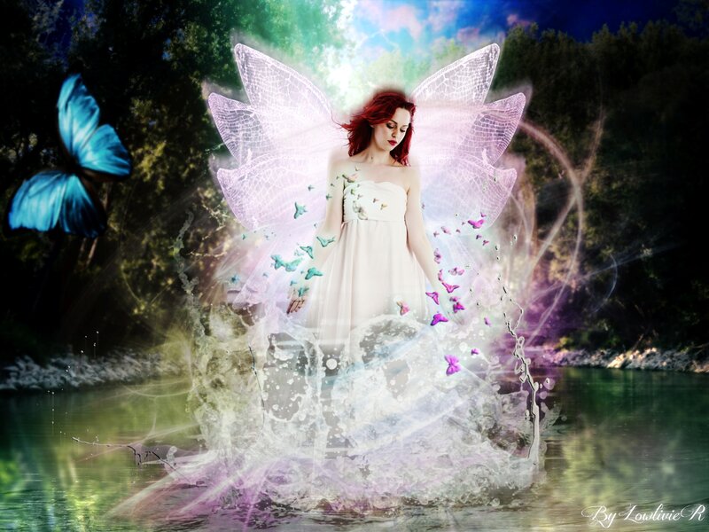 Woman with Fairy Wings — White, Serene, Night, Digital Art