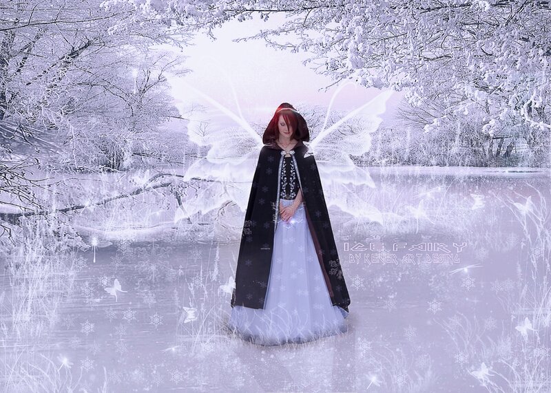 Woman with Fairy Wings — White, Serene, Winter