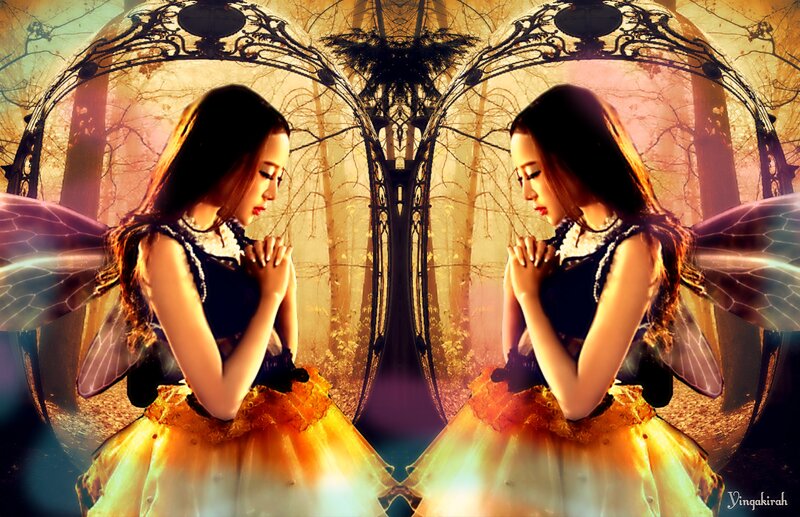 Woman with Fairy Wings — Yellow, Dramatic, Sunset