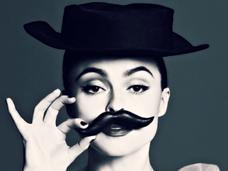Woman with Fake Mustache — Black