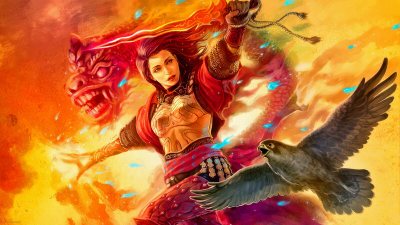 Woman with Falcon and Dragon