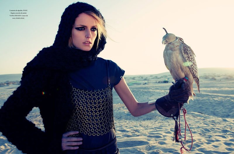 Woman with Falcon — Black, Dramatic