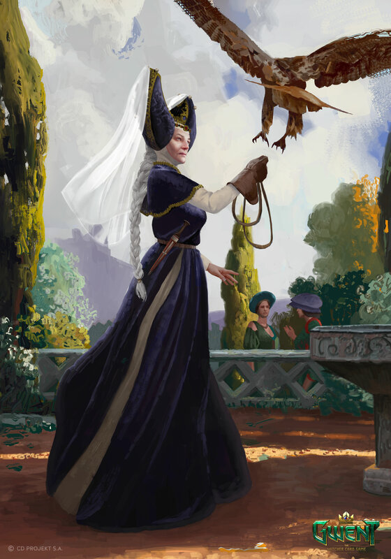 Woman with Falcon — Blue, Dramatic, Afternoon
