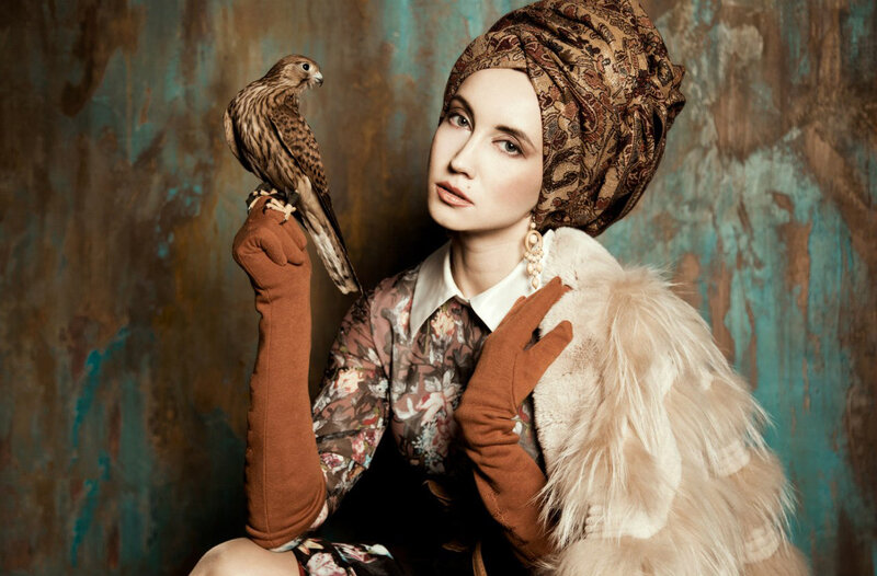 Woman with Falcon — Brown, Dramatic, Photograph