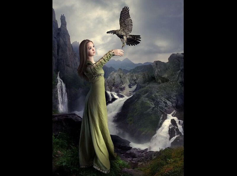 Woman with Falcon — Green