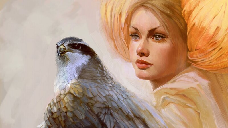 woman with falcon on arm