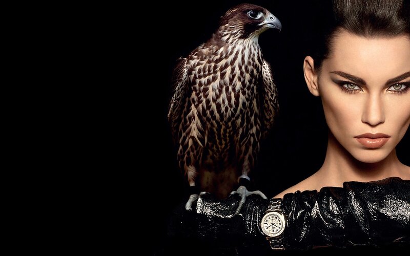 woman with falcon on arm