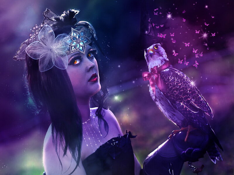 Woman with Falcon — Purple, Mystical