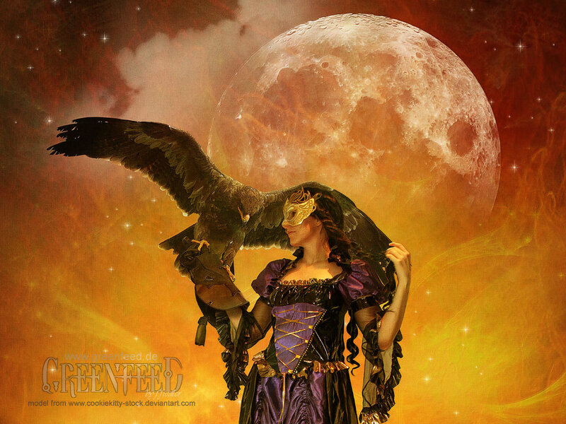 Woman with Falcon — Purple