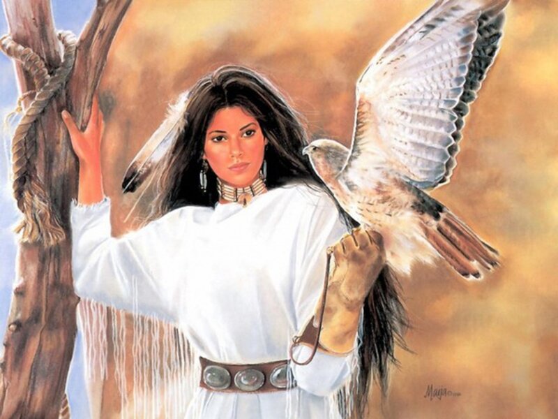 Woman with Falcon — White