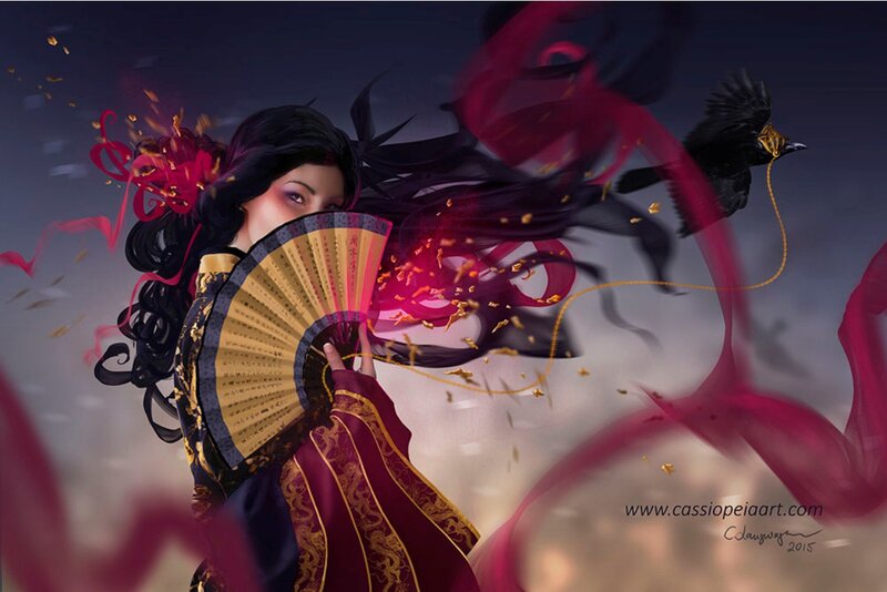 Woman with Fan and Crow