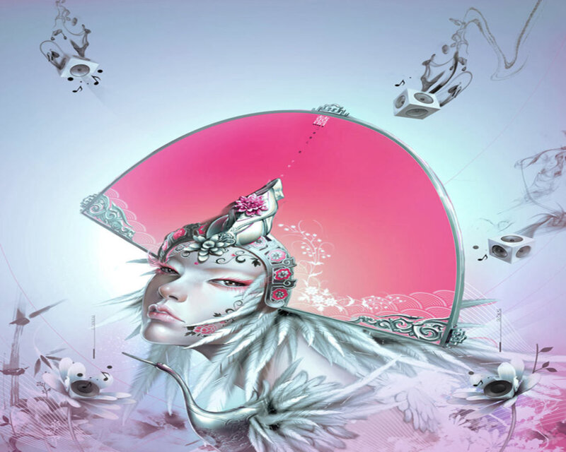 Woman with Fan and Feathers