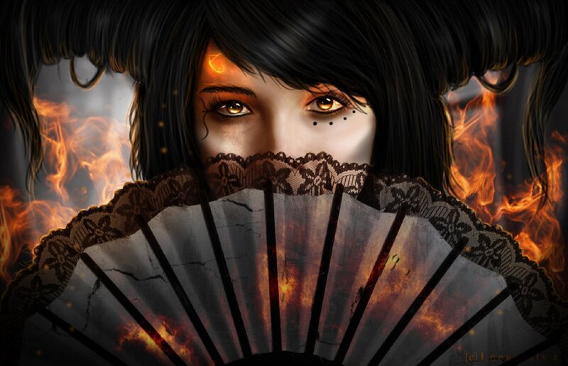 Woman with Fan and Fire — Black