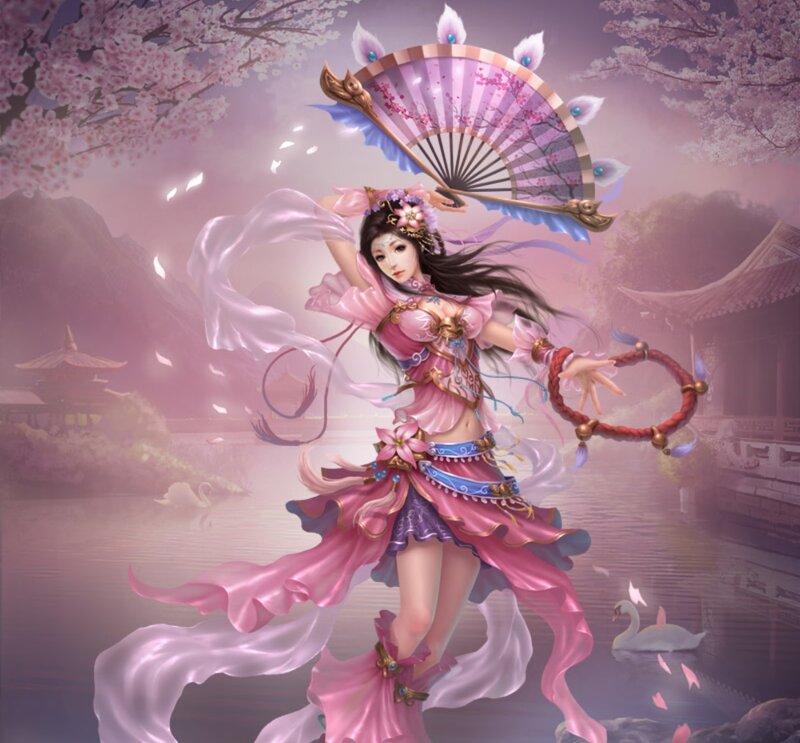 Woman with Fan and Hoop