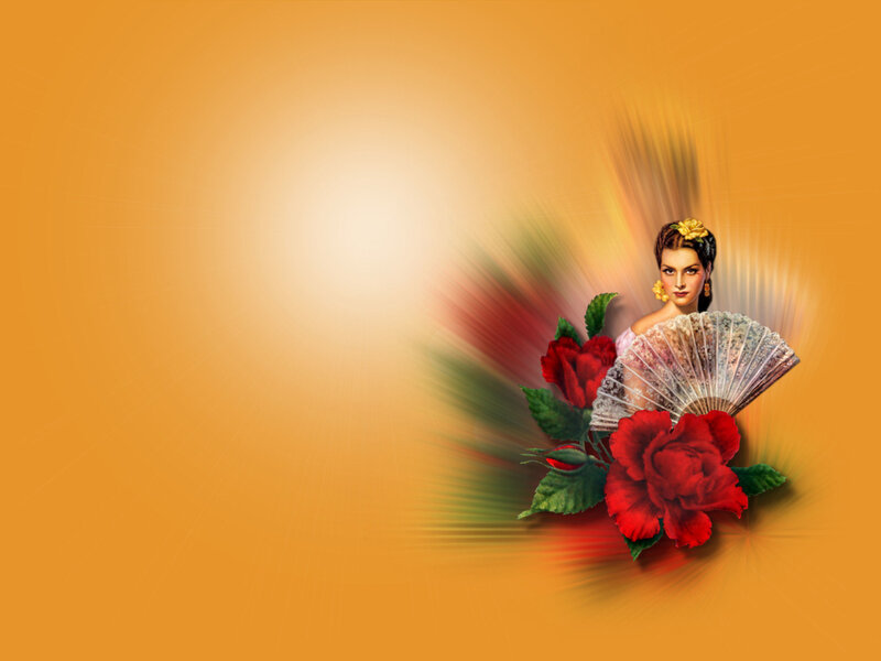 woman with fan and roses