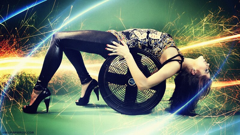 woman with fan and sparks